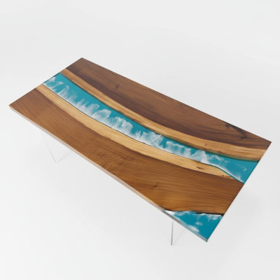 Real Wood Waterfall Table Epoxy Resin Dining Table Epoxy Tables Solid
