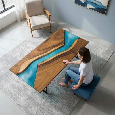 Luxury Tables Real Wood Epoxy Resin River Table Black Water Epoxy