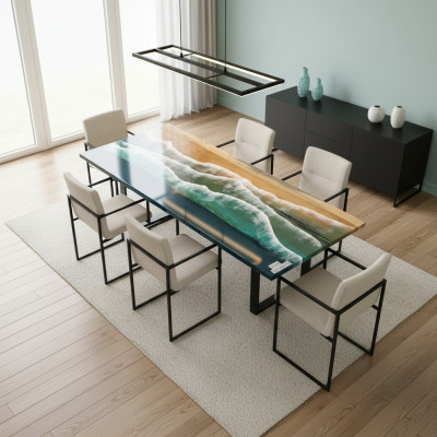 Dining table design, modern tables, sea, ocean, river, epoxy resin.