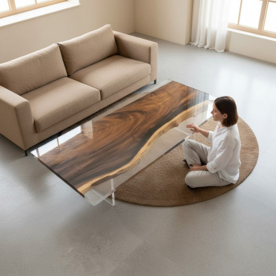 Epoxy resin dining table genuine wood solid furniture waterfall epoxy decorative table