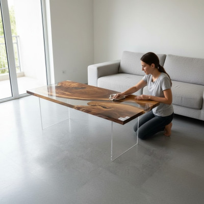 Dining table epoxy resin real wood solid furniture waterfall epoxy table
