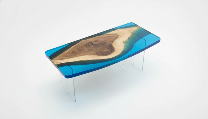 Dining Table Blue River Table Real Wood 200x90 Tables Epoxy Resin New