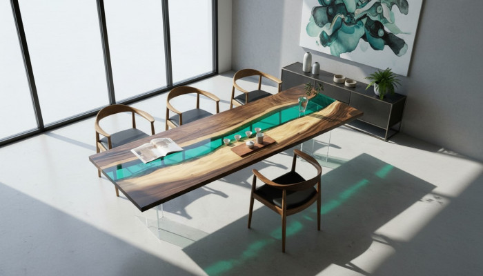 Epoxy Resin Dining Table River Table Real Solid Wood Tables 220x90