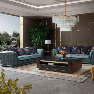 Three-seater couch upholstered design sofa modern 3-seater sofas room furniture blue seat