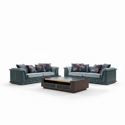 Three-seater couch upholstered design sofa modern 3-seater sofas room furniture blue seat
