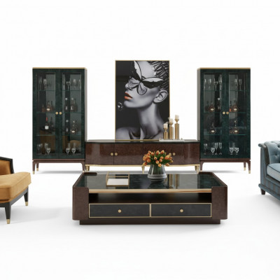 Design wall unit sideboard 2x display cabinet RTV lowboard sideboard 3-piece set