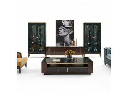 Design wall unit sideboard 2x display cabinet RTV lowboard sideboard 3-piece set