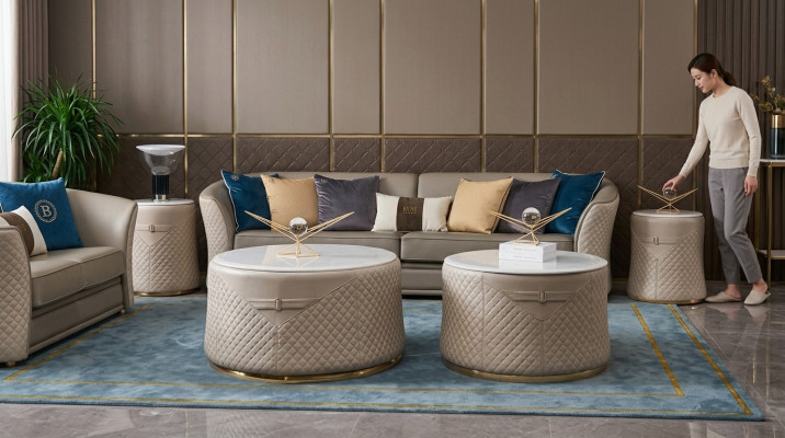 Round set of 2x coffee table side table designer living room