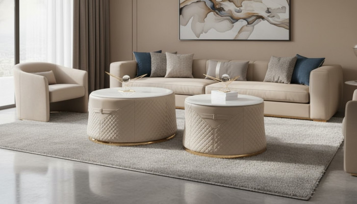 Round set of 2x coffee table side table designer living room