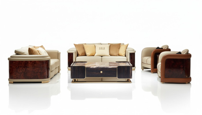 Luxury Living Room Suite 5-Piece Set Leather Sofa Couch Upholstered Sofa