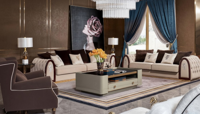 Chesterfield Sofa Beige Sofas Textile Fabric Couches Luxury Furniture 4-seater 295cm