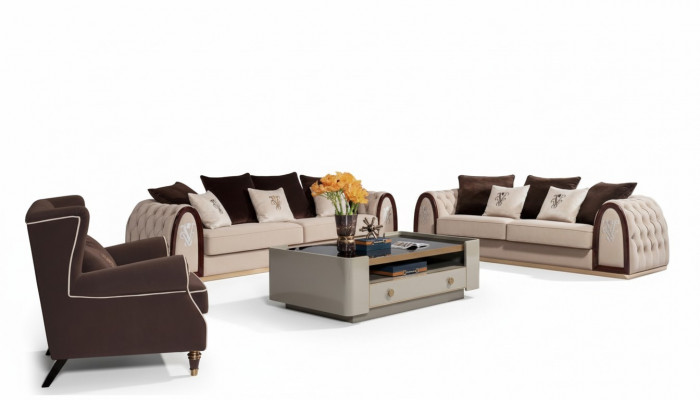 Chesterfield Sofa Beige Sofas Textile Fabric Couches Luxury Furniture 4-seater 295cm