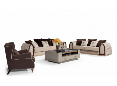 Chesterfield Sofa Beige Sofas Textile Fabric Couches Luxury Furniture 4-seater 295cm