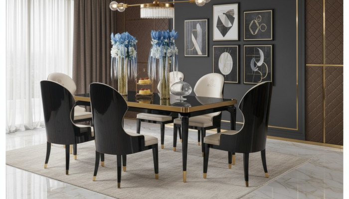 Complete dining room set table 6x armchair chairs luxury dining group