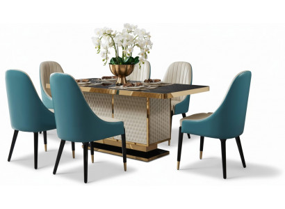 Designer wood dining room set table with 4 armchairs set ensemble