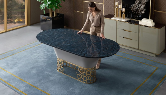 Luxury designer stainless steel metal dining table tables living room marble design