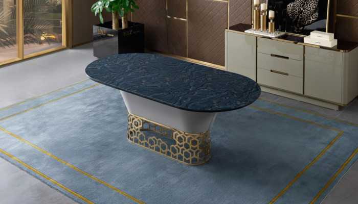 Luxury designer stainless steel metal dining table tables living room marble design