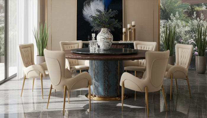 Complete dining room set round table 4x chairs dining group