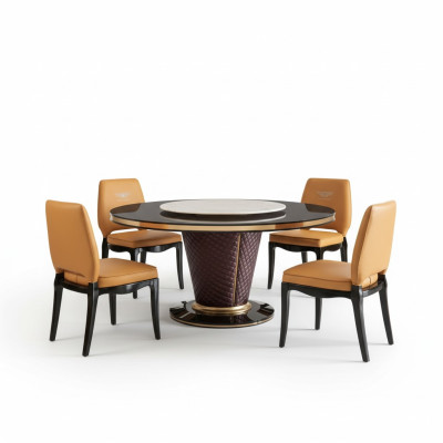 Luxury designer dining room with round dining table & 6 x metal armchairs