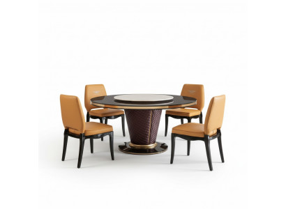 Luxury designer dining room with round dining table & 6 x metal armchairs