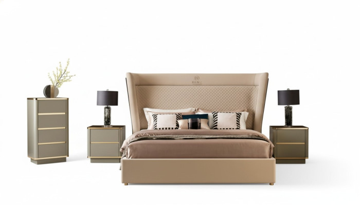 Bedroom hotel beds double bed design wood fabric beds 180x200cm