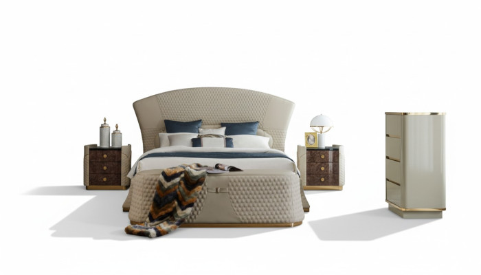 Bedroom bed stool 2x nightstand complete sets leather furniture