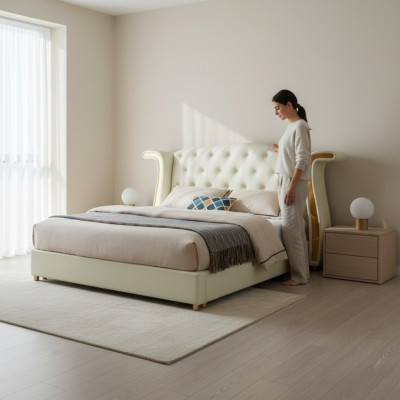 Upholstered Design Luxury Bed 180x200cm Beds Leather Modern Bedrooms