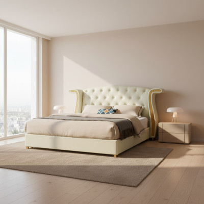 Upholstered Design Luxury Bed 180x200cm Beds Leather Modern Bedrooms