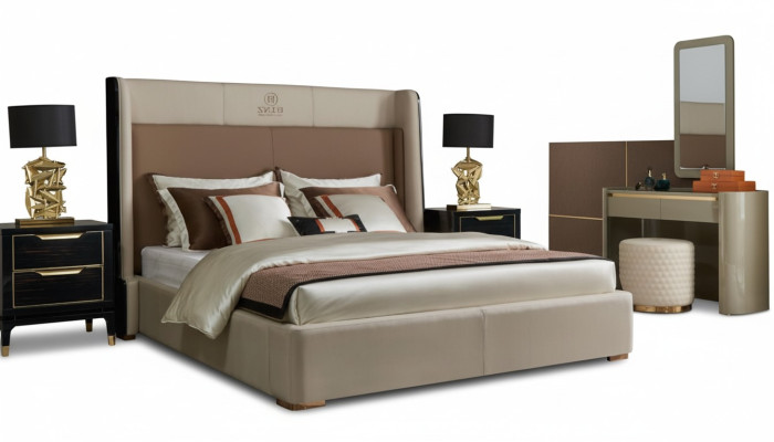 Design bedroom 6-piece complete set bed nightstand dressing table