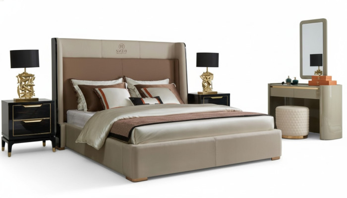 Luxury hotel beds, double bed design, wood modern bed 180x200, master bedroom.