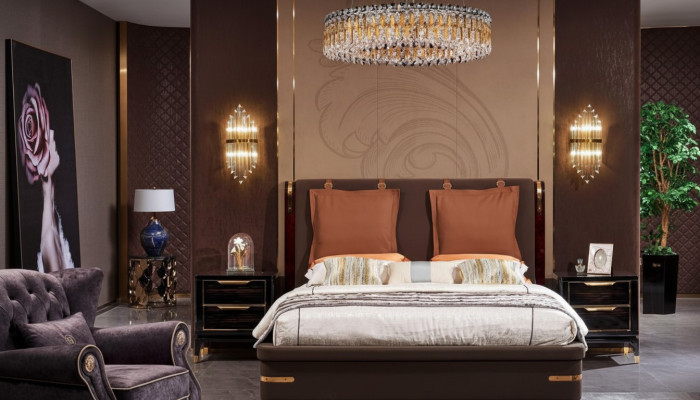 Luxury bedroom furniture 3-piece complete set bed 2x nightstands modern