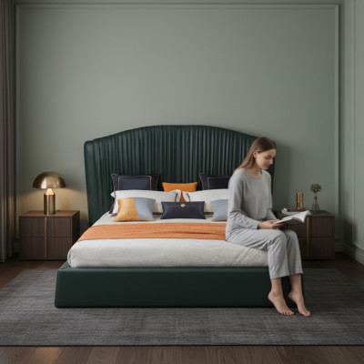 Bed Pillow Design Luxury Double Beds Beige 180x200 Bedroom Leather Hotel