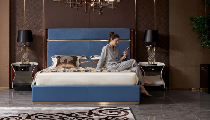 Classic bed frame leather bed blue luxury beds bedroom furniture