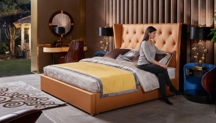 Classic bed frame, bedroom furniture design, 3-piece bed set