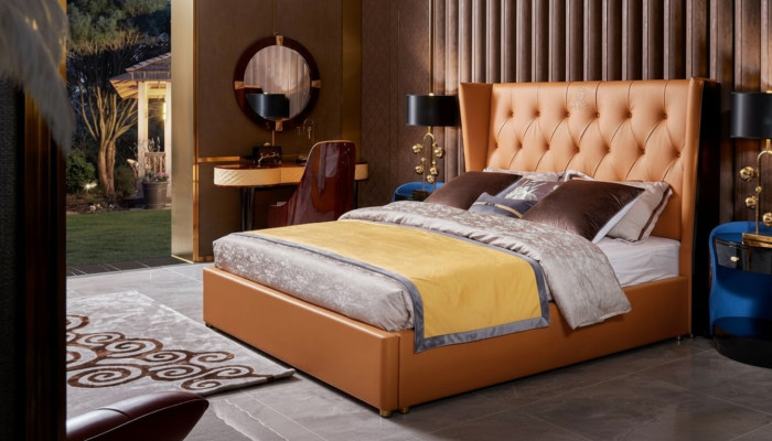 Classic bed frame, bedroom furniture design, 3-piece bed set