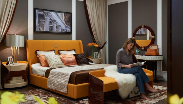 Bedroom 7-piece set luxury furniture bed stool mirror nightstand bed frames