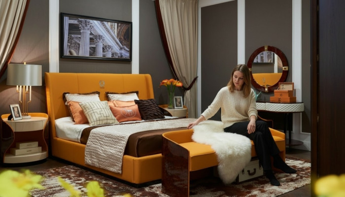 Luxury bedroom double bed 180x200cm leather new hotel beds