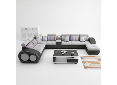 Designer sofa couch corner sofa with stool set upholstery living landscape L-shape