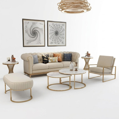 Sofa set 3+1 seater living landscape relax stool design couch lounge