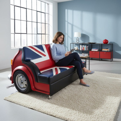 Retro Union Jack Sofa Car Furniture Garage Auto Sofa Couch Upholstered Two-Seater