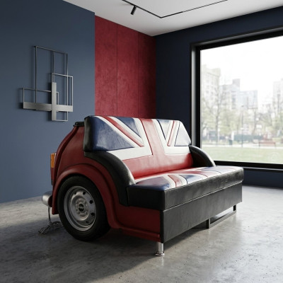 Retro Union Jack Sofa Car Furniture Garage Auto Sofa Couch Upholstered Two-Seater