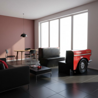 Double Car Sofa Diner Sofa Couch Car Furniture USA Interior Decoration Model Leather