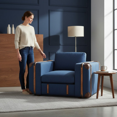 Design armchair suitcase textile couch cushion single-seater sofas living room furniture retro