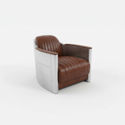 Armchair Genuine Leather Couch Sofa Airplane Club Lounge Retro Aviator Vintage Aluminum
