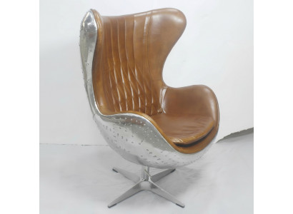 Vintage shell chair aluminum genuine leather rocking function egg chair brown