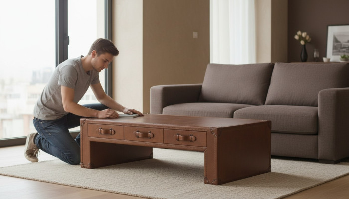Coffee table living room table chest side table in vintage style table 147x85cm leather