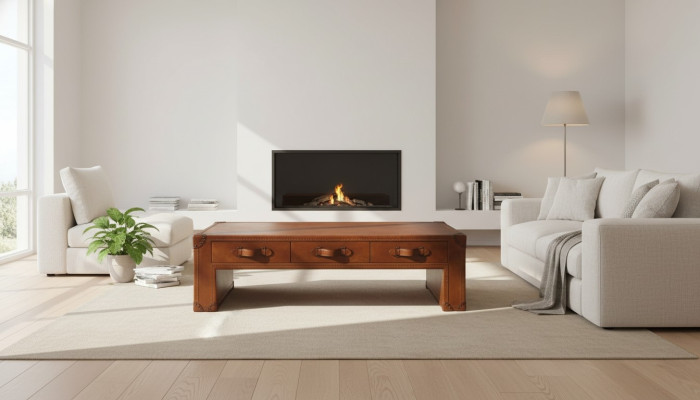 Coffee table living room table chest side table in vintage style table 147x85cm leather