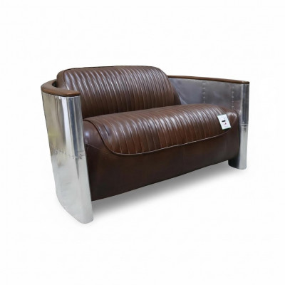 Genuine Leather Aluminum Sofa 2-Seater Vintage Leather Furniture Leather Sofa Club Sofa Couch