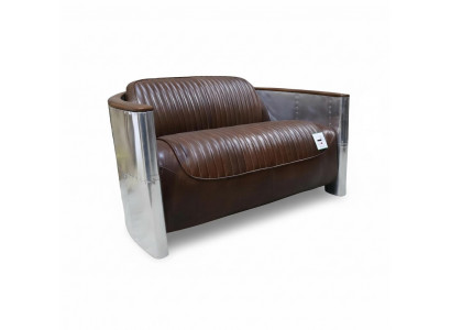 Genuine Leather Aluminum Sofa 2-Seater Vintage Leather Furniture Leather Sofa Club Sofa Couch