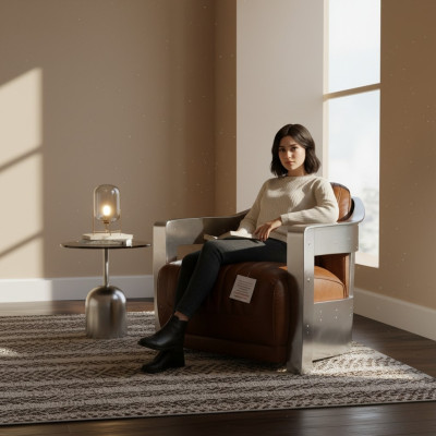 Armchair genuine leather design vintage design armchair aviator furniture leather